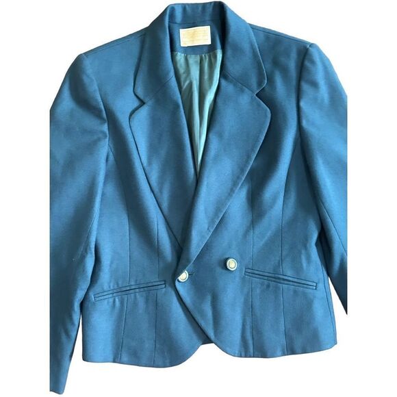 Pendleton Teal 100% Virgin Wool Short Blazer womens Sz 6 1 button closur… - Picture 3 of 11